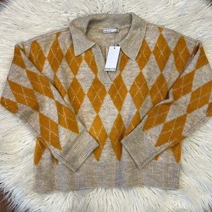 New🌿 Cropped Argyle Pullover Sweater